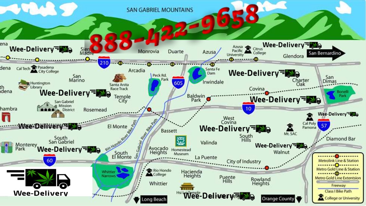 Weed Delivery Service by Wee-delivery.com Weekend Service Area Map,San Gabriel Valley.